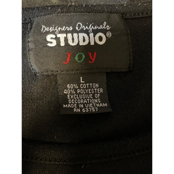 Designers Studio Black Holiday Bells Embroidered T Shirt Sz L - Picture 8 of 8